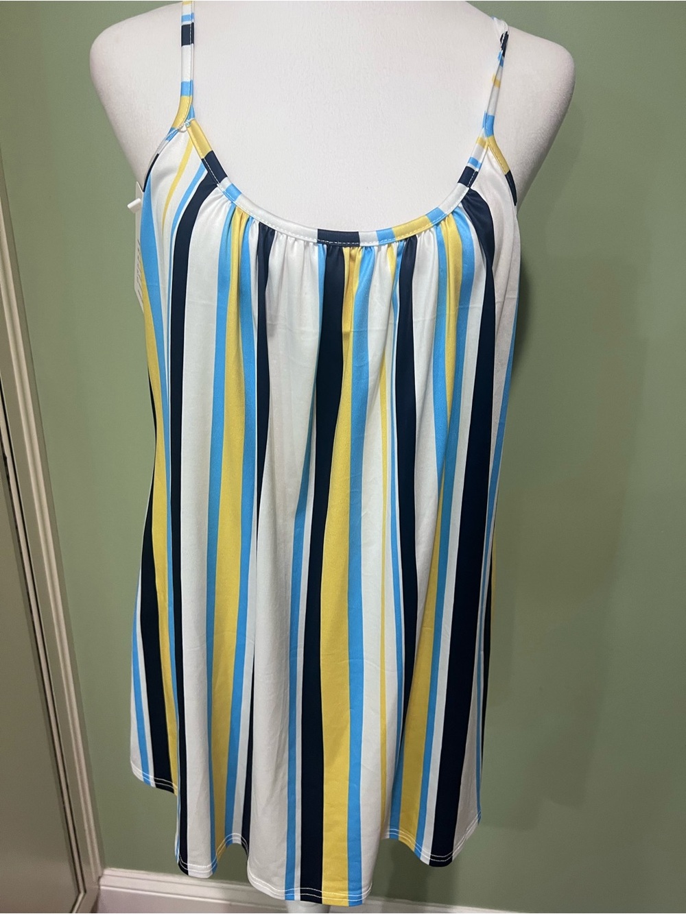 NWT Striped Spaghetti Strap Tank Top - Blue, Yellow & White